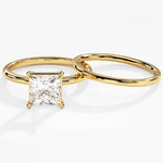 1.50 CT Princess Cut Moissanite Bridal Ring Set with Plain Wedding Bands 1