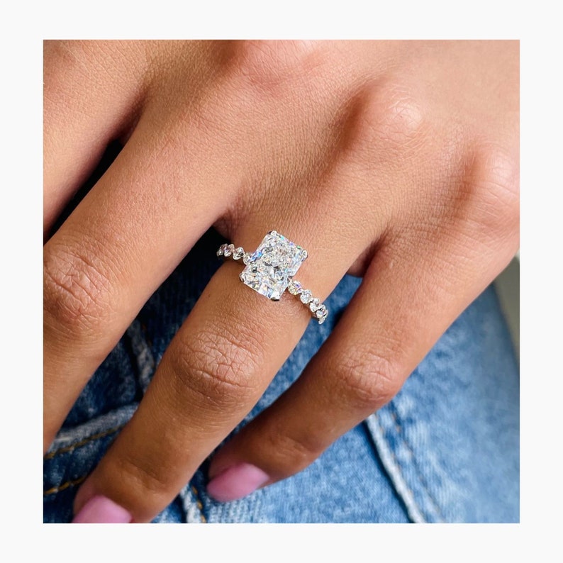 Stunning 3.67 CT Radiant Moissanite Engagement Ring with Pave Design 8