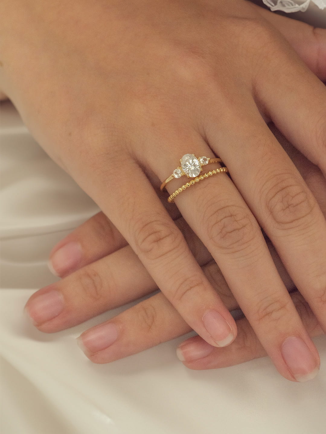 Stunning 1 CT Oval Moissanite Engagement Ring With Three Stone Design 10
