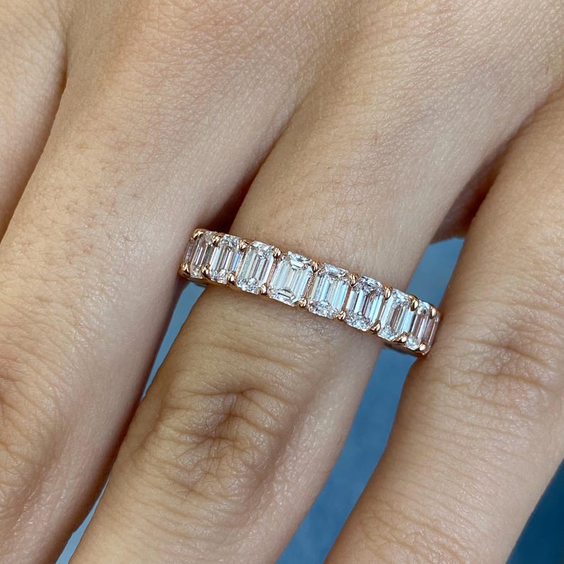 Stunning 3.98 CT Emerald Moissanite Stones Full Eternity Wedding Bands 3