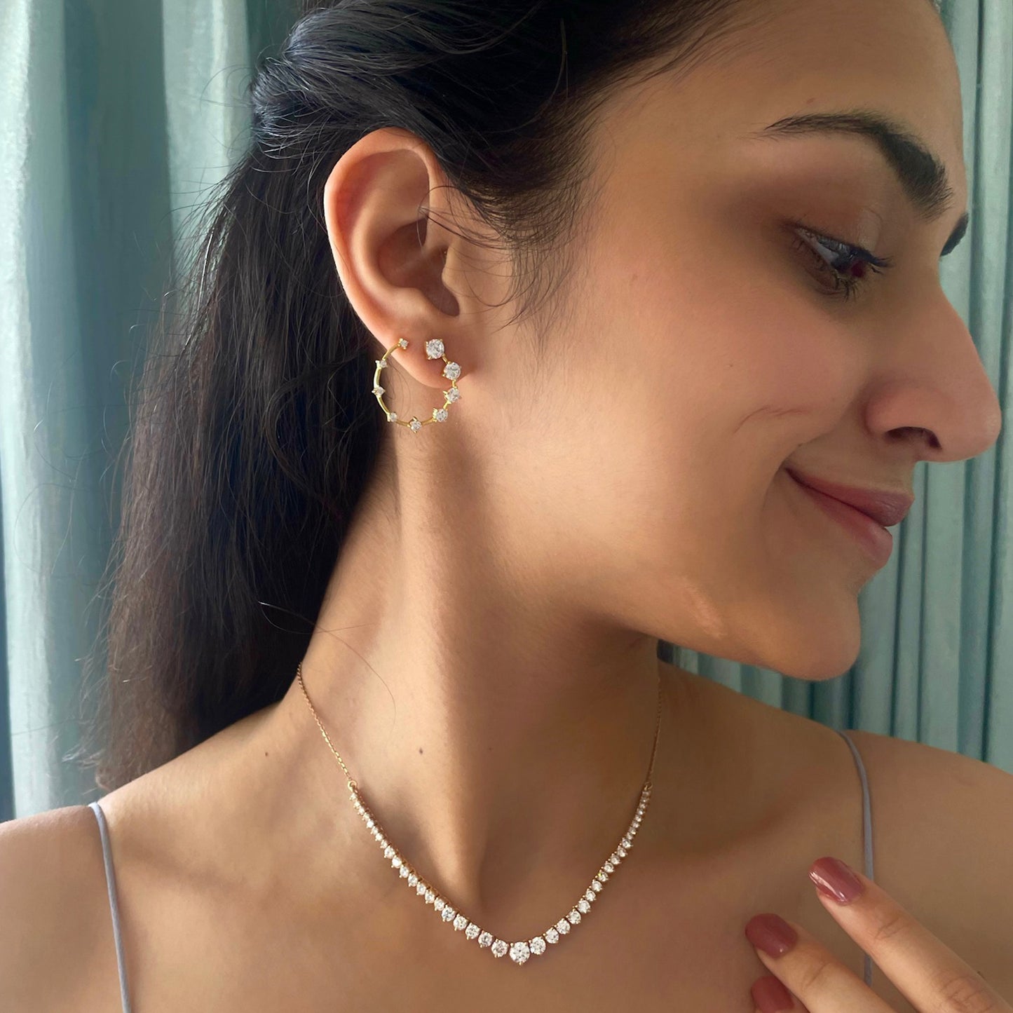 0.85 TCW Round Cut Moissanite Hoops Earrings in Gold 5