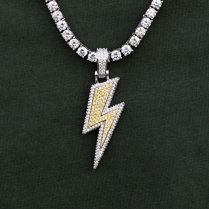 4 CT Round Moissanite Iced Bolt Silver Pendant for Him