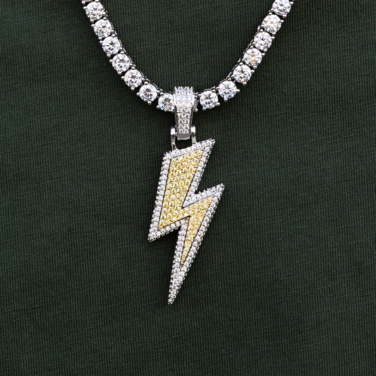 4 CT Round Moissanite Iced Bolt Silver Pendant for Him 2