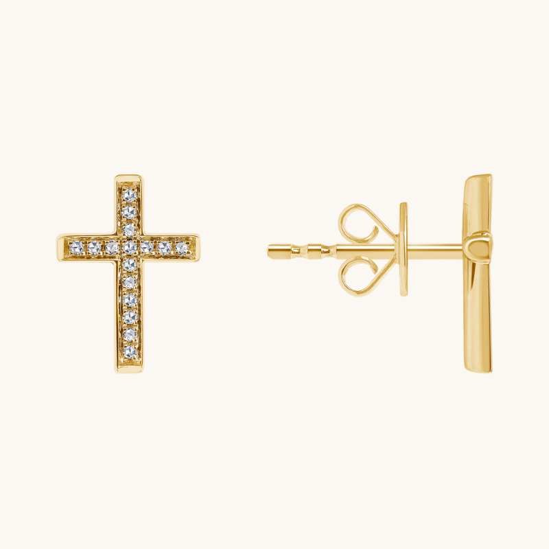 0.40 TCW Round Cut Moissanite Cross Stud Earrings in Gold 1