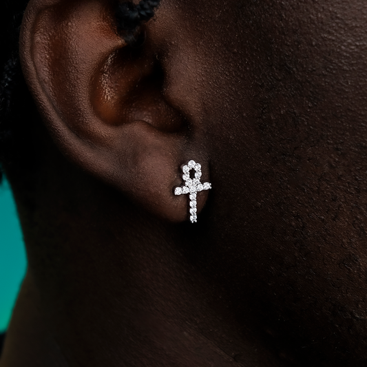 2.5 CT Round Moissanite Ankh Cross Stud Silver Earrings for Him 2