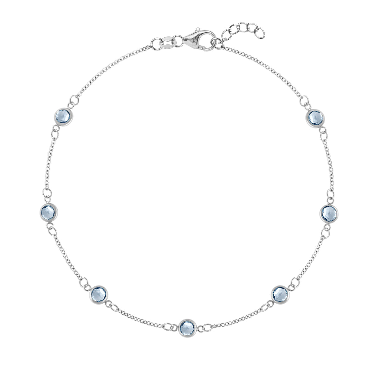 1.75 TCW Round Aquamarine Lab Made Diamond- March Birthstone Dainty Bracelet 7
