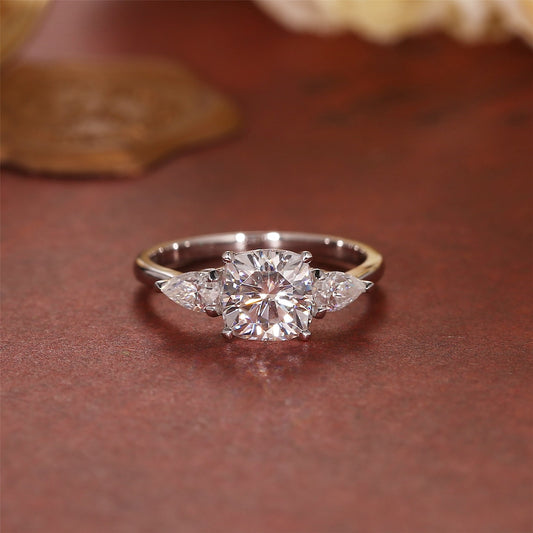Stunning 1.0 CT Cushion Cut Moissanite Engagement Ring with Three Stone Design 1