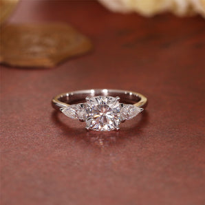 Stunning 1.0 CT Cushion Cut Moissanite Engagement Ring with Three Stone Design