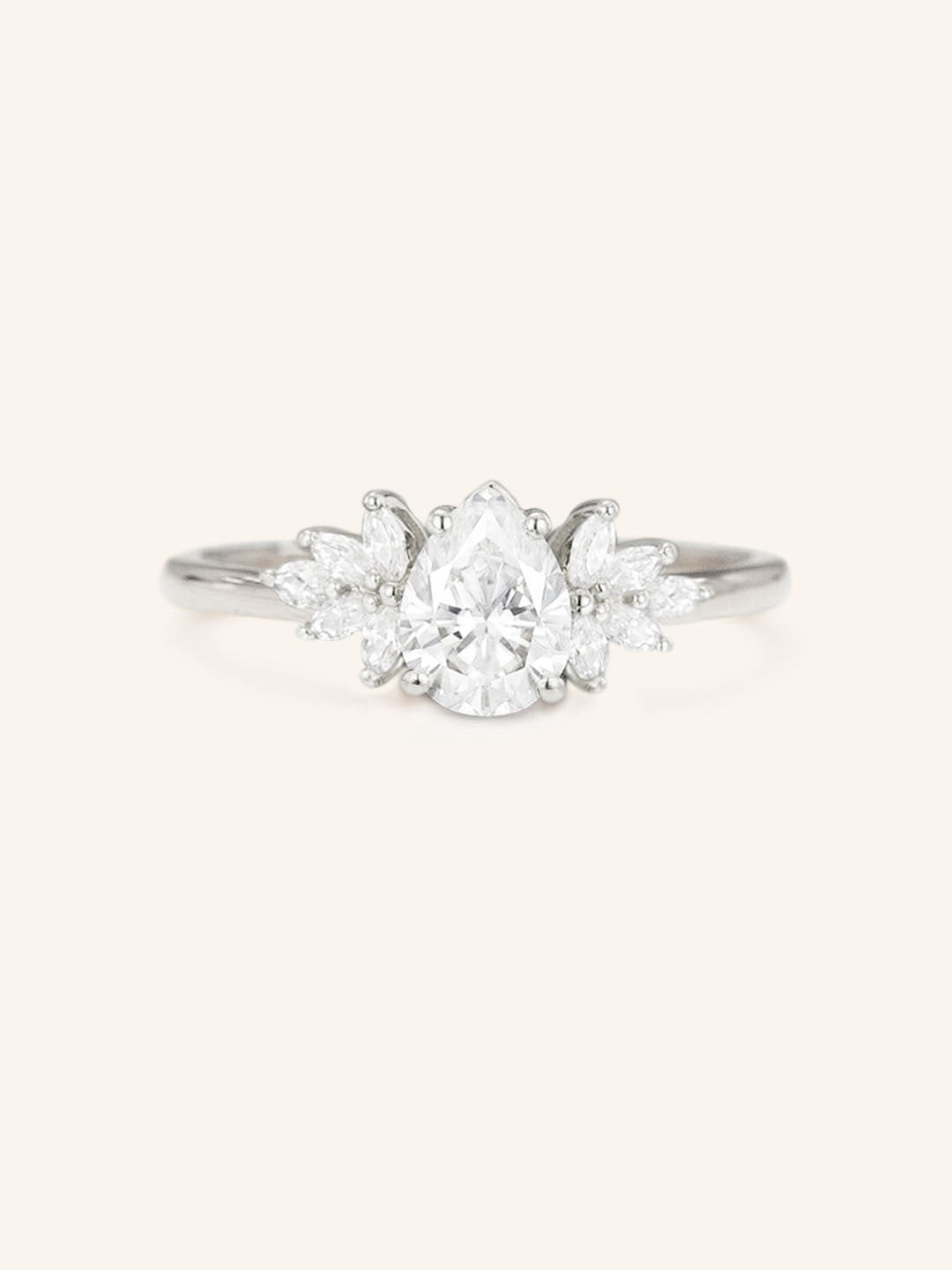Stunning 1 CT Pear Moissanite Engagement Ring With Cluster Design 3