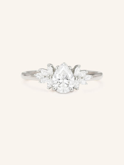 Stunning 1 CT Pear Moissanite Engagement Ring With Cluster Design 3