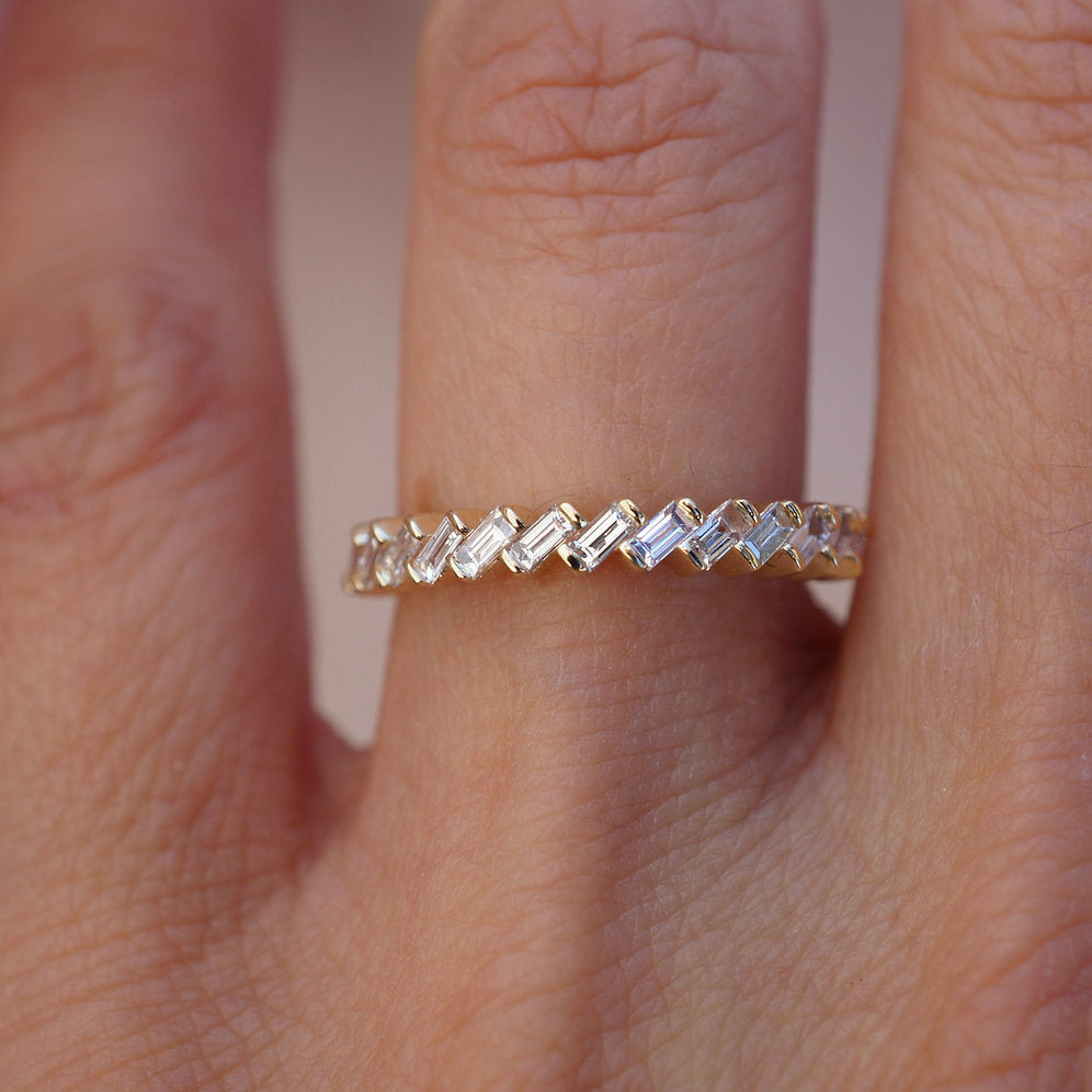 Stunning 0.4 TCW Baguette Moissanite Stones In Half Eternity Wedding Band 5
