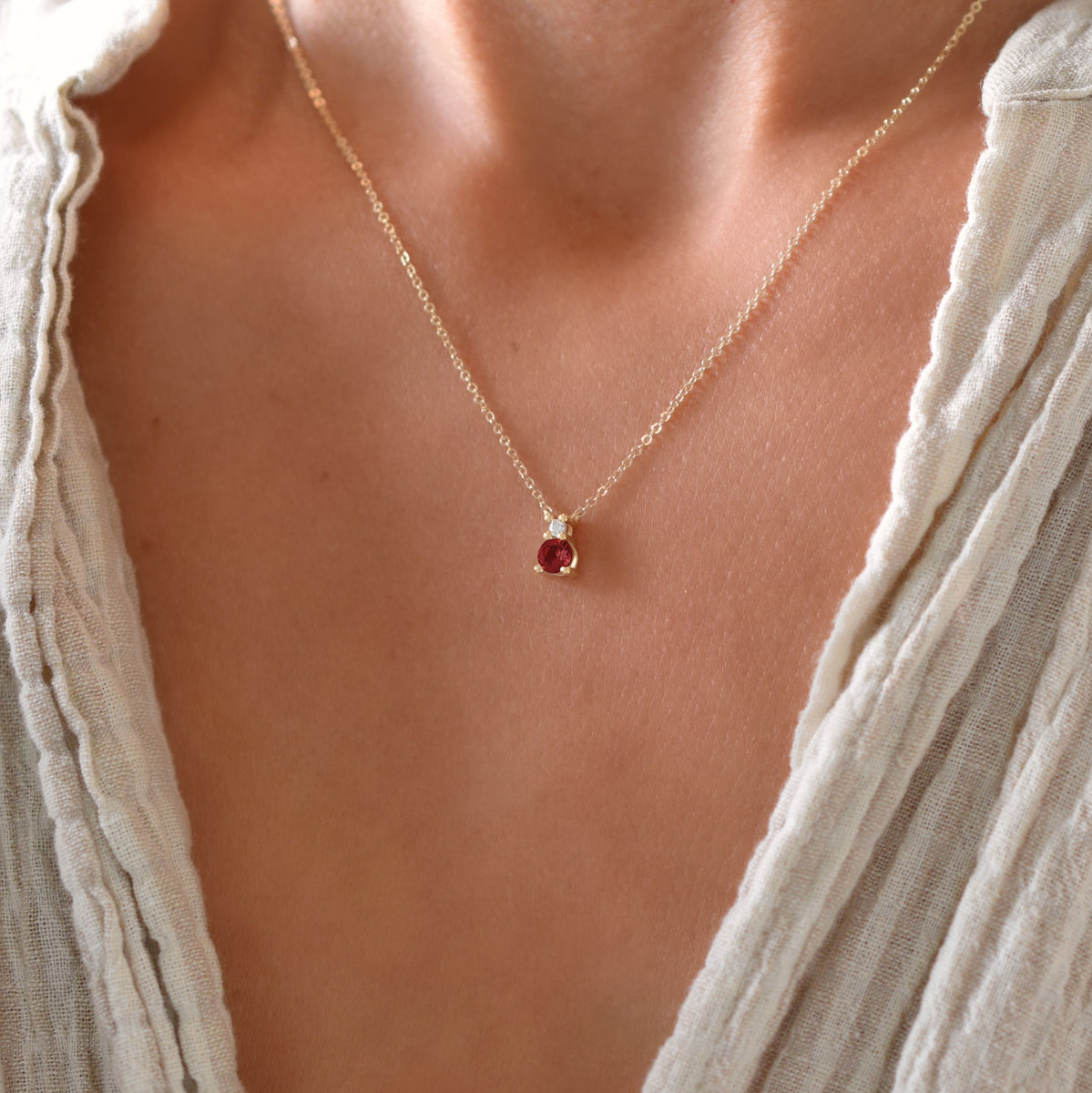 0.38 TCW Round Garnet Lab Made Diamond- January Birthstone Necklace 3