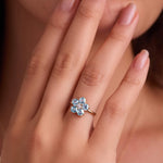 1.25 TCW Round Aquamarine Lab Made Diamond- March Birthstone Engagement Ring 3