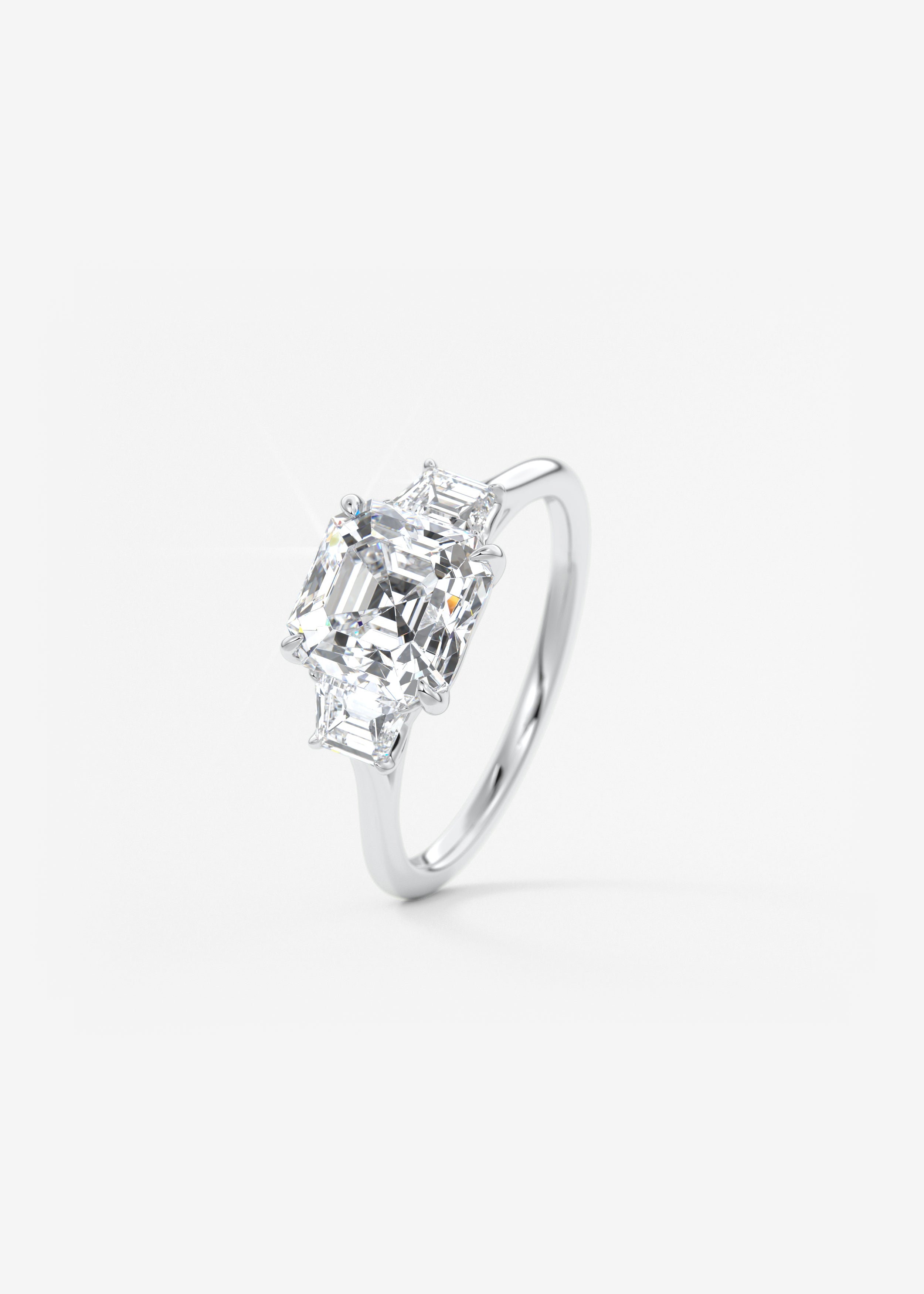 Asscher Three Stone Lab Grown Diamond Engagement Ring