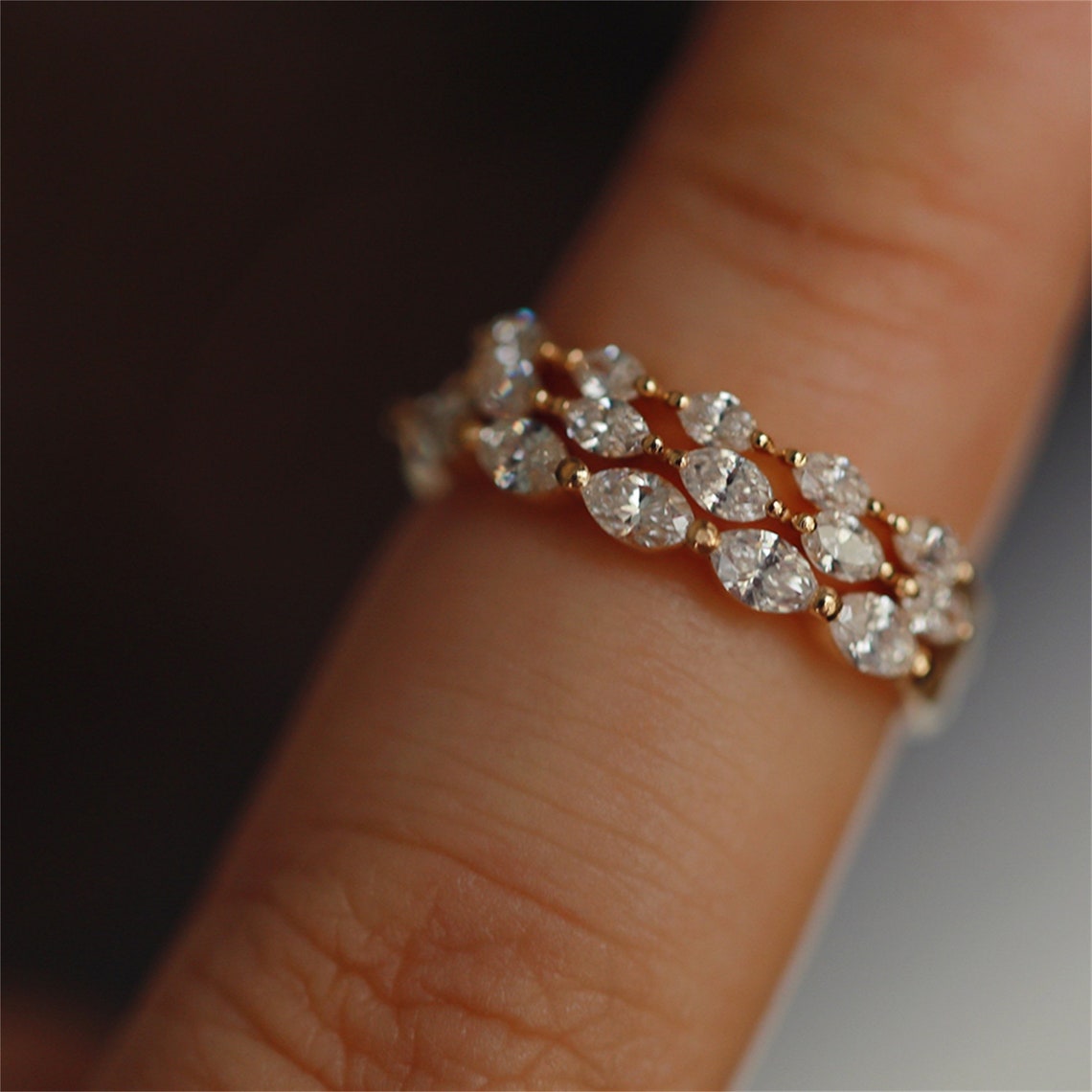 0.2 TCW Marquise Cut Moissanite Bridal Wedding Band With Pave Accents 2