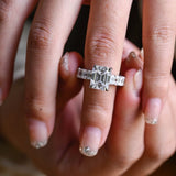 Stunning 1.0 - 2.0 CT Emerald Moissanite Engagement Ring With Hidden Halo Design 4