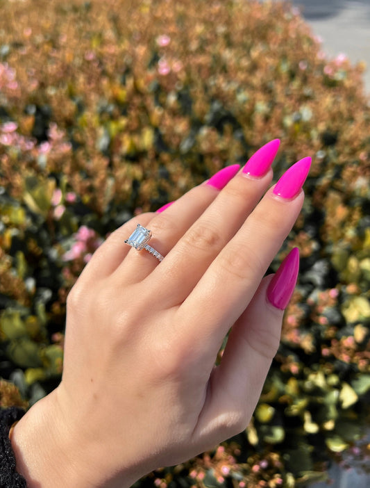 Stunning 1.73 CT Emerald Moissanite Engagement Ring with Hidden Halo & Pave Design 2