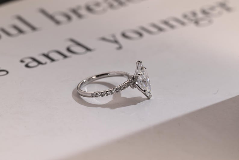 Stunning 1.0 - 2.0 CT Marquise Moissanite Engagement Ring with Pave Design 9