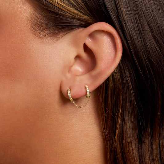 0.50 TCW Round Cut Moissanite Double Huggies Earrings in Gold 2