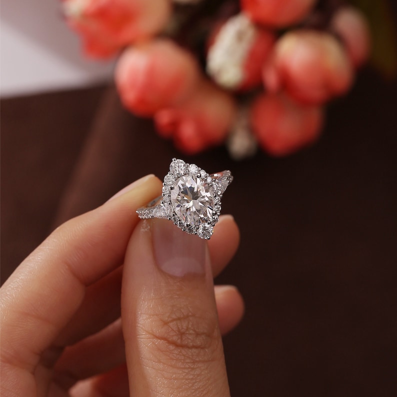Stunning 4.5 CT Oval Moissanite Engagement Ring with Halo & Pave Design 5