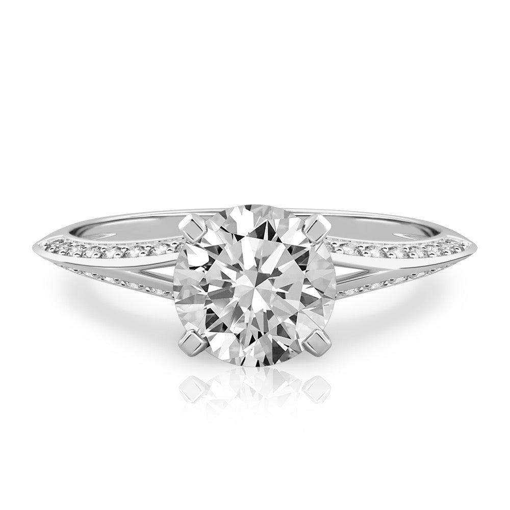 Stunning 1.0- 2.0 CT Round Moissanite Engagement Ring with Split Shank Pave Design 1