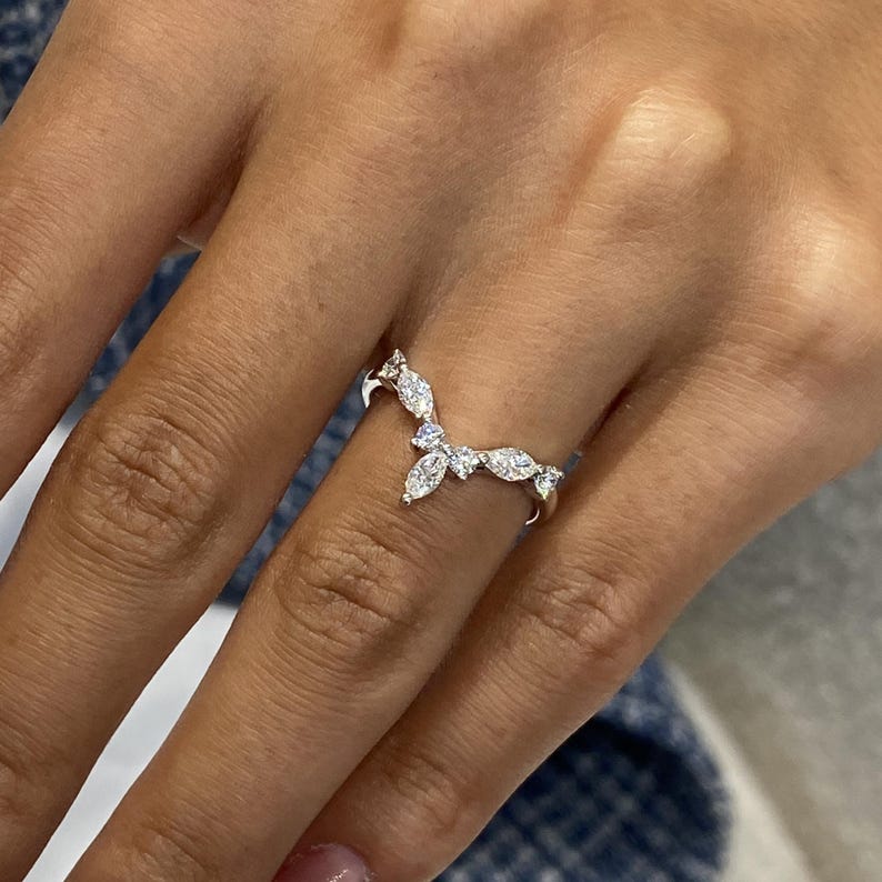 Stunning 0.56 CT Round & Marquise Moissanite Stones Wedding Bands 2