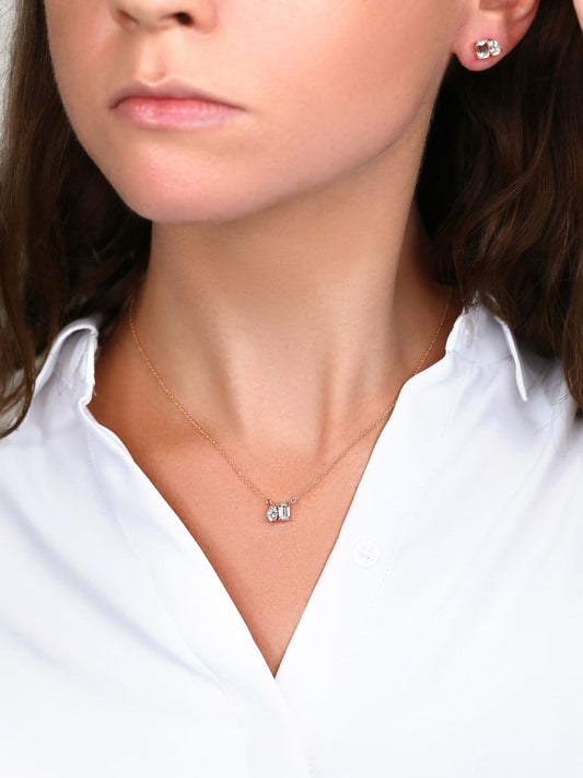 0.50 CT Emerald & Pear Moissanite Diamond Two Stone Pendant Necklace in Solid Gold 1