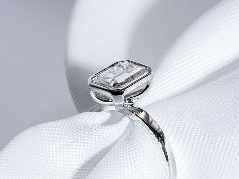 Classic 2.0 CT Emerald Moissanite Engagement Ring with Bezel Design 4