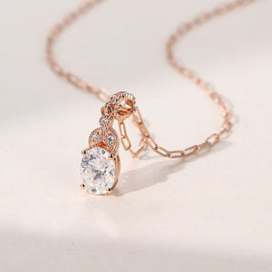 1.20 CT Oval Moissanite Diamond Milgrain Pendant Necklace in Solid Gold