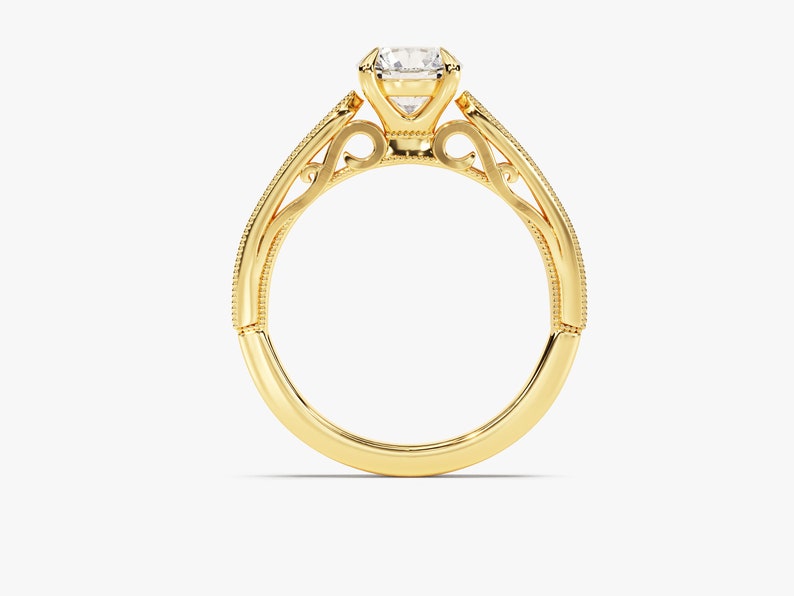 Stunning 1.0 CT Round Moissanite Engagement Ring with Milgrain Pave Design 3