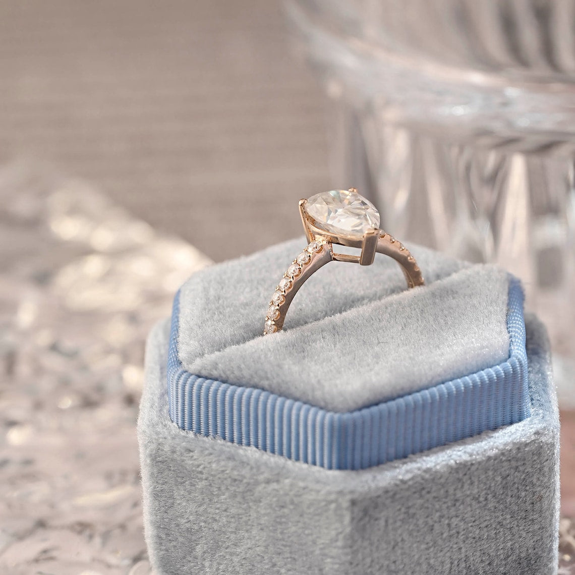 Stunning 3.0 CT Pear Moissanite Engagement Ring with Pave Design 7