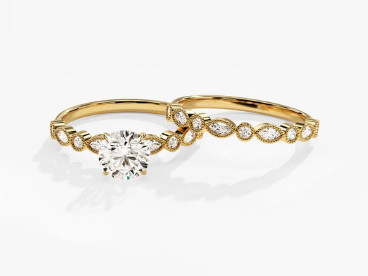 1.50 CT Round Cut Moissanite Bridal Ring Set with Marquise & Round Wedding Bands 1