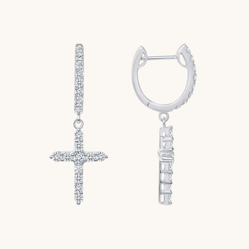 1.0 TCW Round Cut Moissanite Cross Drop Earrings in Gold 3