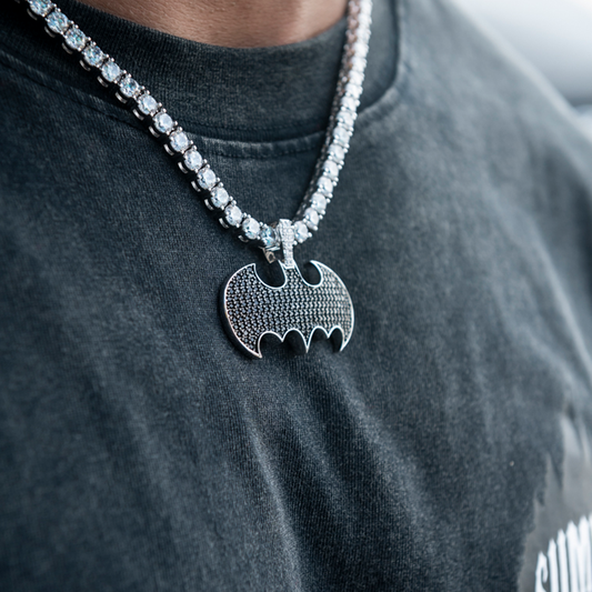 2 CT Round Moissanite Batman Logo Silver Pendant for Him 2