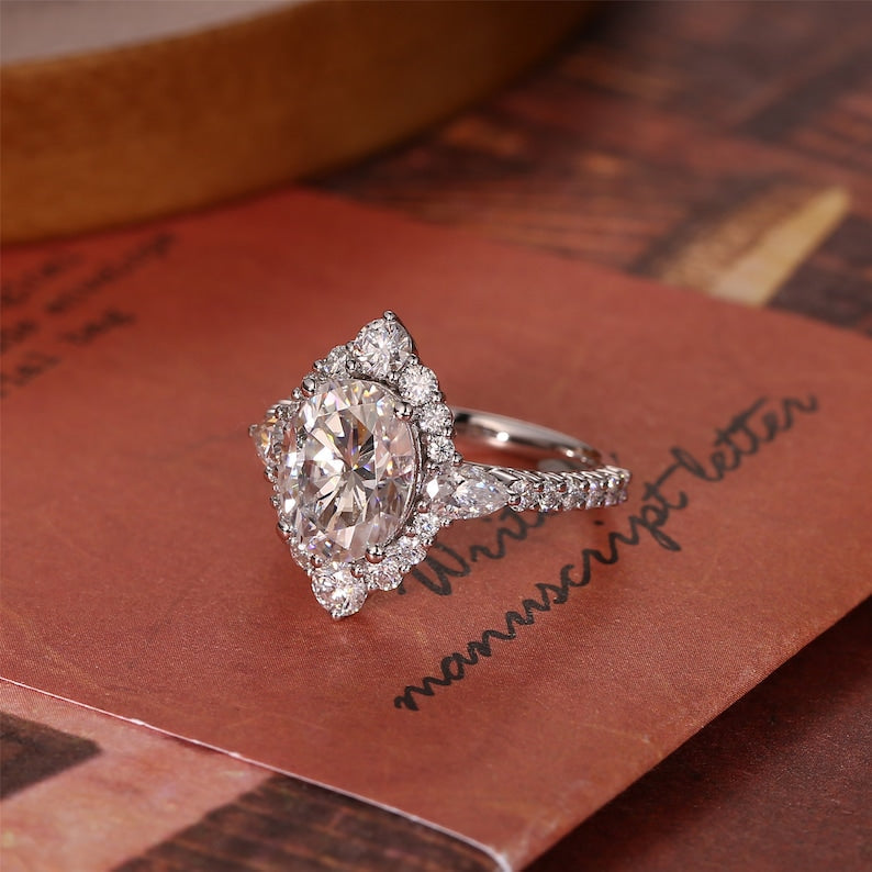 Stunning 4.5 CT Oval Moissanite Engagement Ring with Halo & Pave Design 3