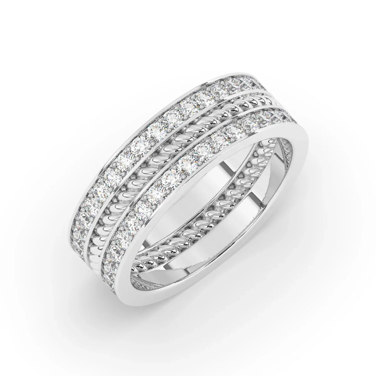 Delicate 0.90 TCW Moissanite Two Row Men's Wedding Band with Round Cut Stones in Solid Gold 3