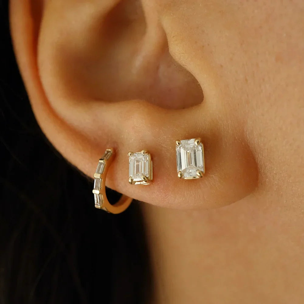 Classic 0.50 TCW Emerald Cut Moissanite Stud Earrings in Gold 3