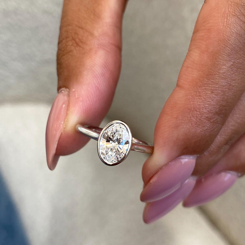 Stunning 1.0 CT Oval Moissanite Engagement Ring in Bezel Design 6