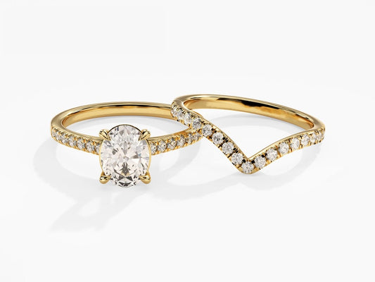 1.50 CT Oval Cut Moissanite Pave Bridal Ring Set with Curved Wedding Bands 1