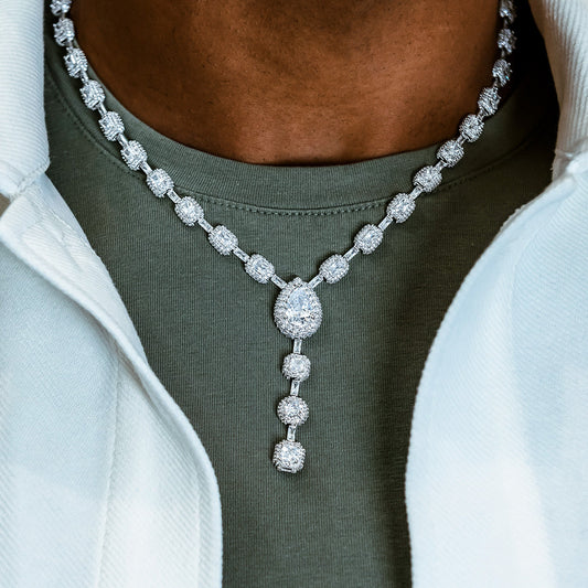25 CT Pear & Cushion Cut Moissanite Diamond Lariat Silver Necklace For Him 1