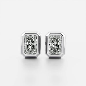 0.50 TCW Radiant Cut Moissanite Bezel Stud Earrings in Gold