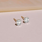 1.50 TCW Emerald & Baguette Cut Moissanite Stud Earrings in Gold 1