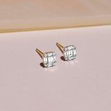 1.50 TCW Emerald & Baguette Cut Moissanite Stud Earrings in Gold 1