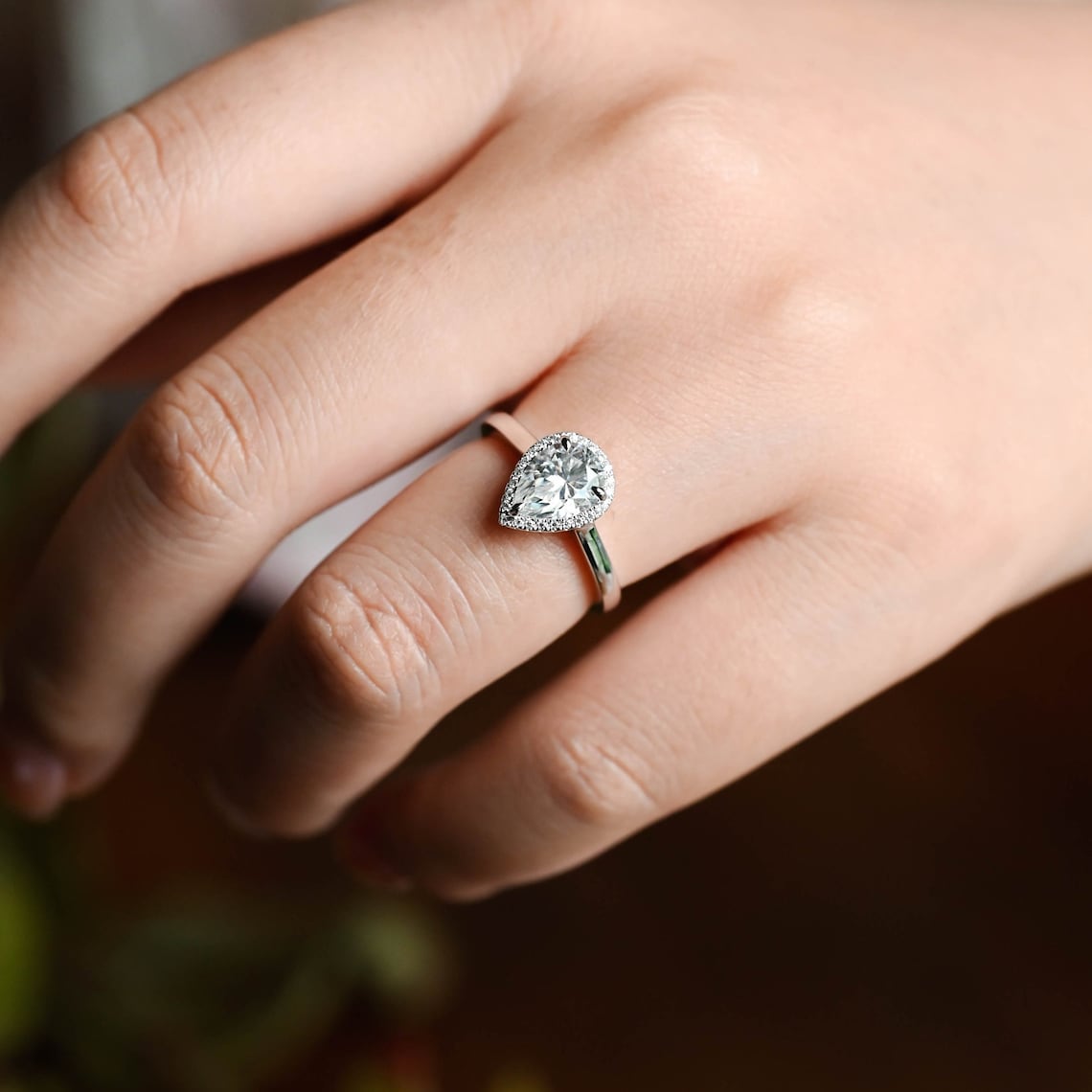 Stunning 3.0 CT Pear Moissanite Engagement Ring with Halo Design 9