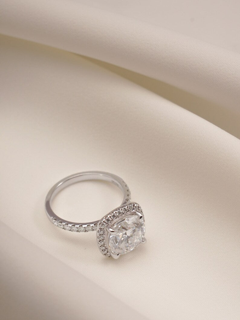 Stunning 1.0 - 2.0 CT Cushion Moissanite Engagement Ring with Pave & Halo Design 7