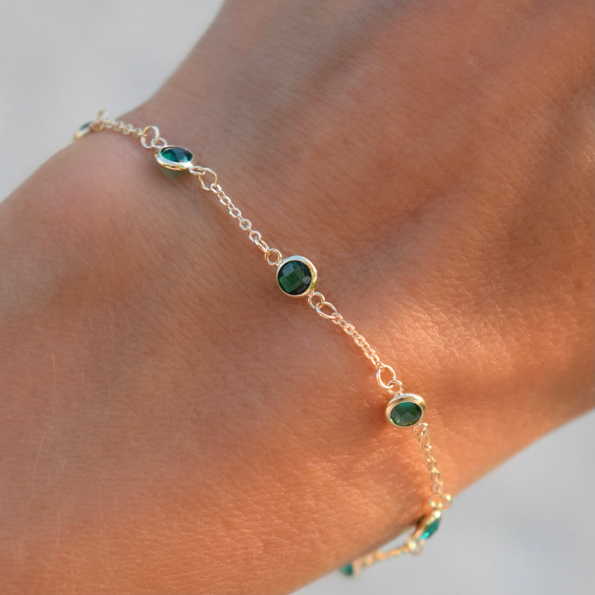 1.75 TCW Round Emerald Lab Made Diamond-May Birthstone Chain Bracelet 6