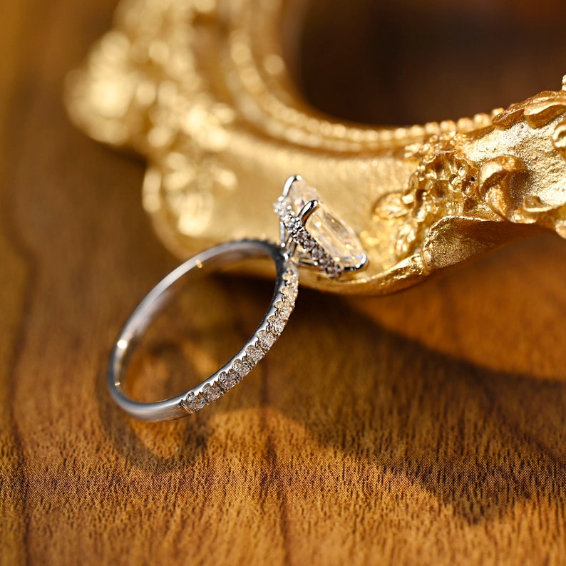 Stunning 3.0 CT Radiant Moissanite Engagement Ring with Pave &  Hidden Halo Design 7
