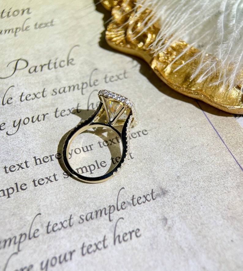 5.0 CT Radiant Shaped Moissanite Engagement Ring With Halo Split Shank Pave Accents 15