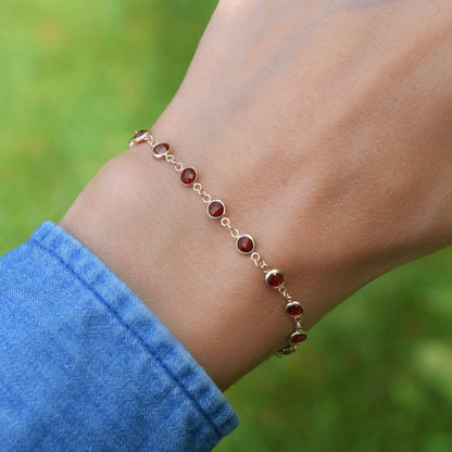 5.0 TCW Round Garnet Lab Made Diamond- January Birthstone Bracelets 7