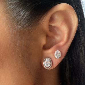 0.75 TCW Oval & Round Cut Moissanite Halo Earrings in Gold